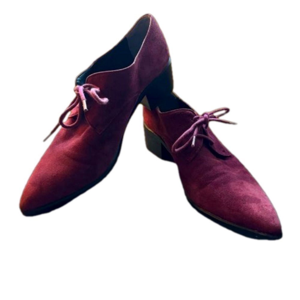 Marc Fisher Cherry Red Suede 1.5” heeled pointed toe lace up booties. Size 8